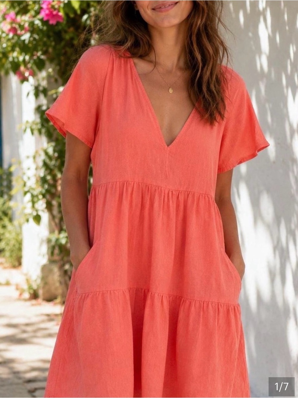 Women’s Universal Thread Coral V-Neck Tiered Short Sleeve Dress